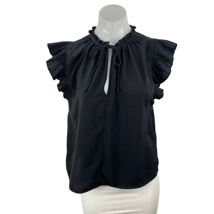 Abercrombie & Fitch Black Ruffle Tie Flutter Sleeve Mock Neck Blouse Top Size S