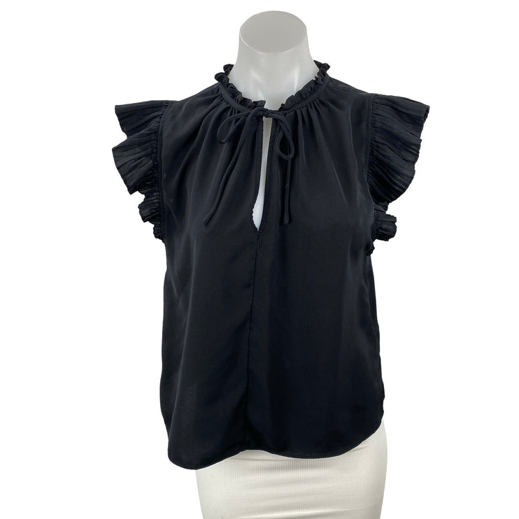 Abercrombie & Fitch Black Ruffle Tie Flutter Sleeve Mock Neck Blouse Top Size S