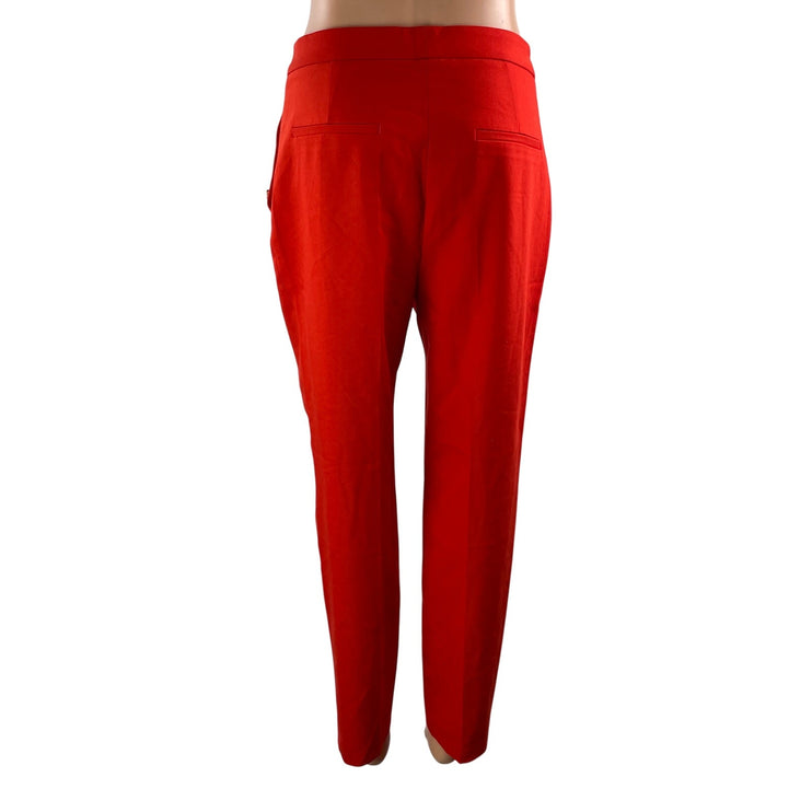 Zara Women's Red Button High Rise Pull On Slim Straight Trousers Pants Size M