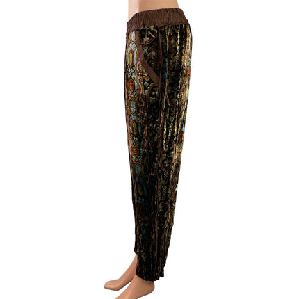 Anthropologie Elevenses Brown Velvet Velour Brocade Tapered Trousers Pants Sz M