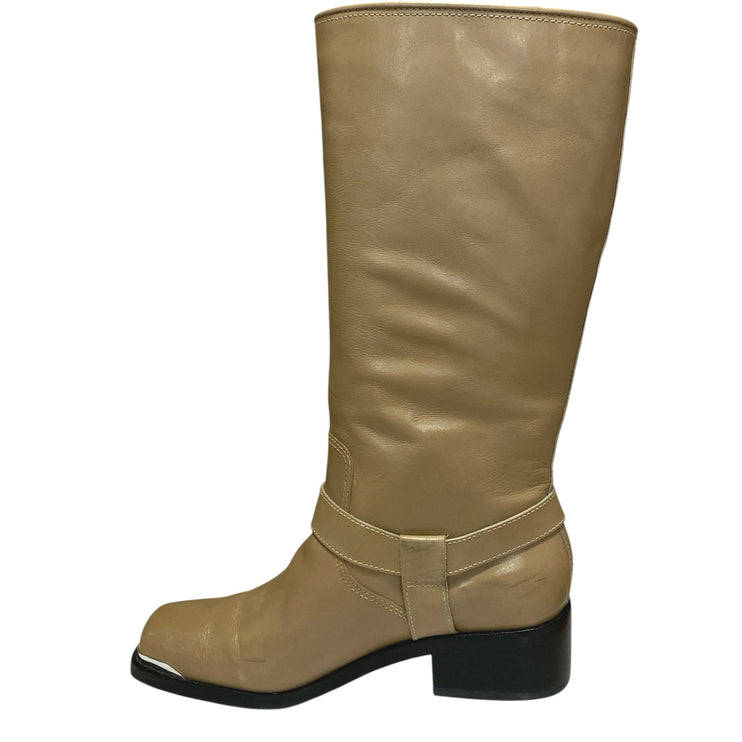 Dolce Vita Evi Women's Beige Leather Square Toe Knee High Riding Boots Size 11