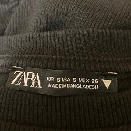 Zara Black Short Sleeve Ribbed Knit Crew Neck Side Ruched Mini Bodycon Dress S