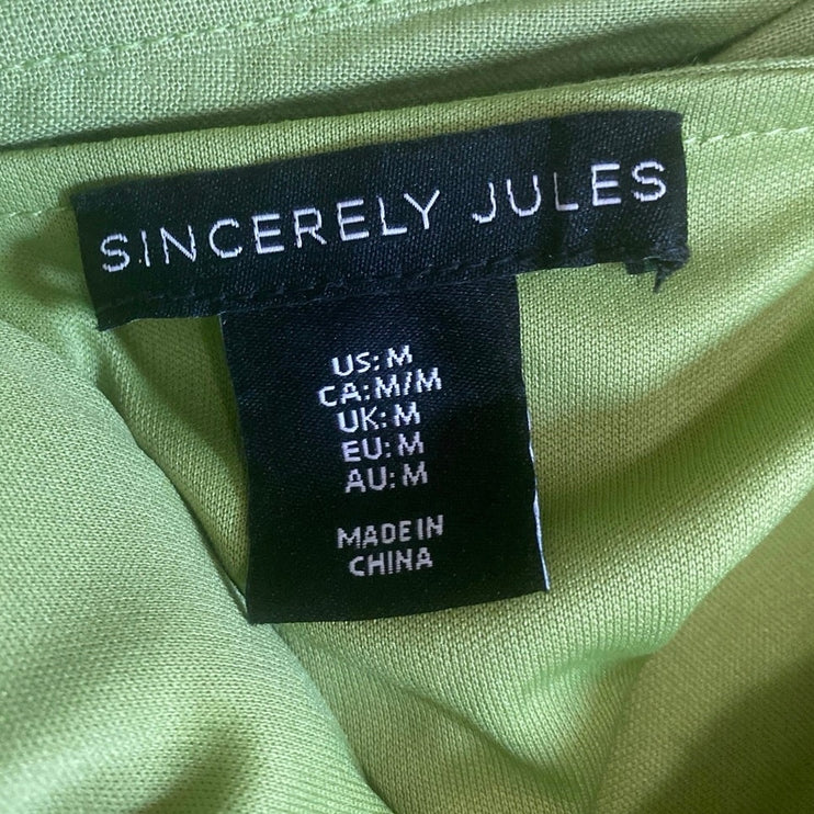 Sincerely Jules Green Linen Pleated Corset Mini Bubble Tank Flare A-Line Dress M
