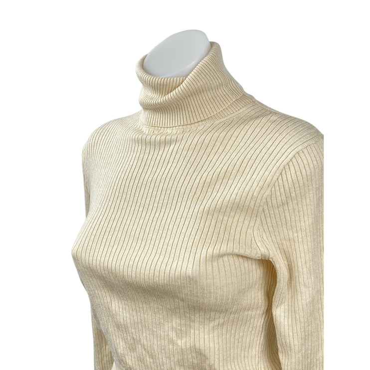 J.Crew Women's Cream Ribbed Knit Turtle Neck Long Sleeve Crop Sweater Top Sz S