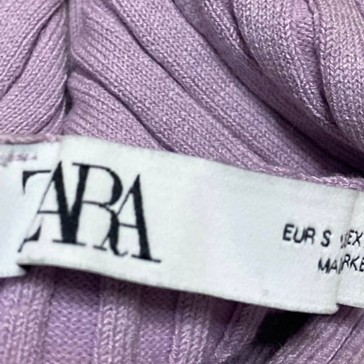 Zara Purple Lilac Ribbed Knit Sleeveless Sculpt V Neck Cami Tank Crop Top Size S