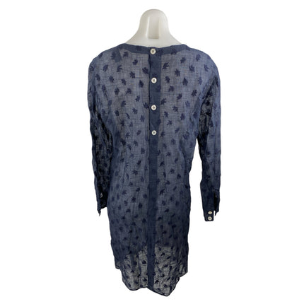 Mansur Gavriel Navy Blue Linen Floral Embroidered Long Sleeve Mini Shift Dress 8
