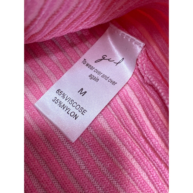 Geel Women's Pink Ribbed Knit Strappy Halter V Neck Cami Tank Crop Top Size M