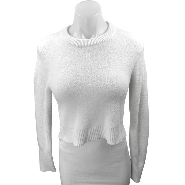 Zara Women's White Long Sleeve Crew Neck Knit Cozy Cropped Sweater Top Size M