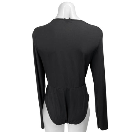 Topshop Women's Black Twist Knot Front V-neck Long Sleeve Bodysuit Blouse Top 12