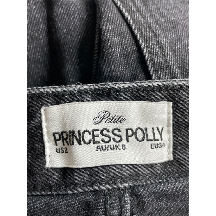 Princess Polly Women's Black Mid Rise Barrel Baggy Wide Leg Denim Jeans Pants 2