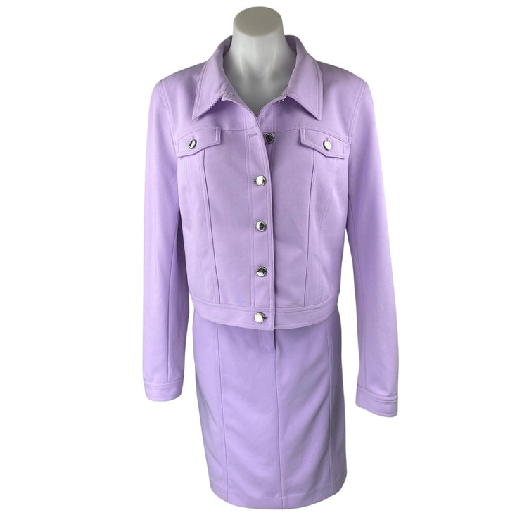 Calvin Klein Purple Lilac Long Sleeve Button Down Blazer Mini Skirt 2 Pc Set 14