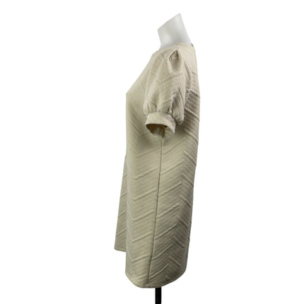 Zara Women's Beige Short Puff Sleeve Embossed Crew Neck Shift Mini Dress Size S