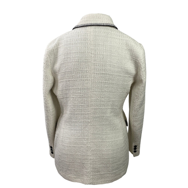 Zara Women's White Textured Tweed Double Breasted Blazer Coat jacket Size XL