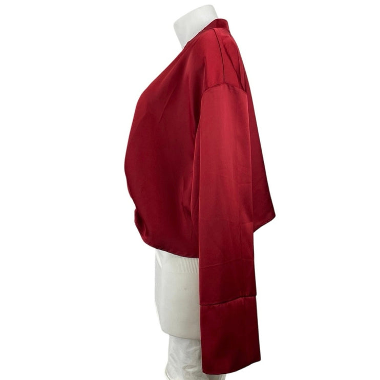 NEW Eloquii Women's Red Satin Silk Long Sleeve Deep V Neck Blouse Top Size 28