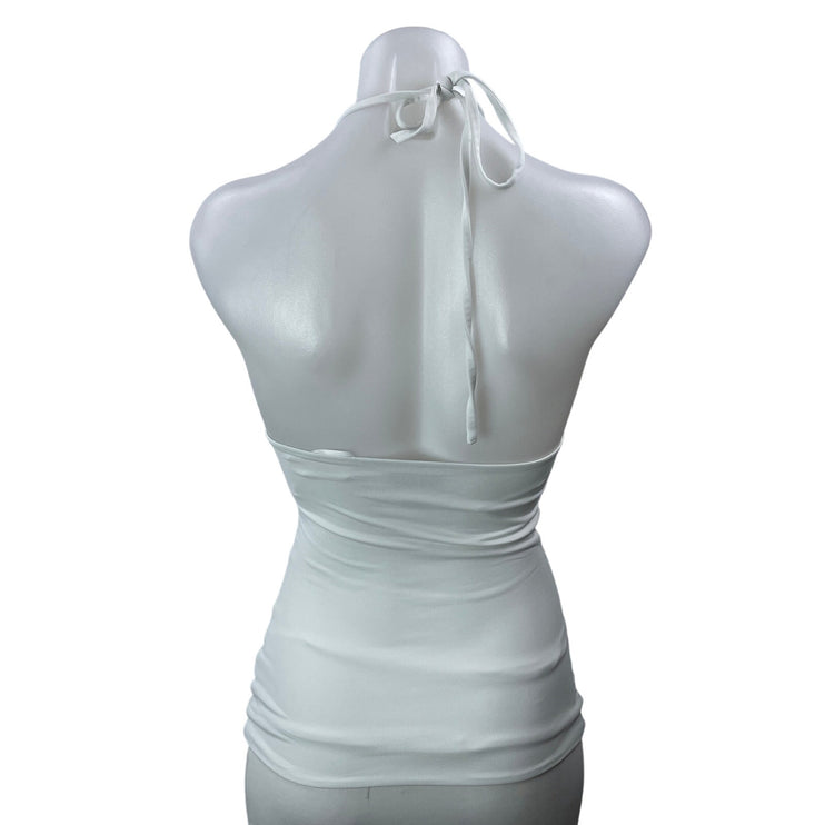 Aritzia Contour Women's White Sleeveless Ribbed Tie Halter Neck Tank Top Size XS