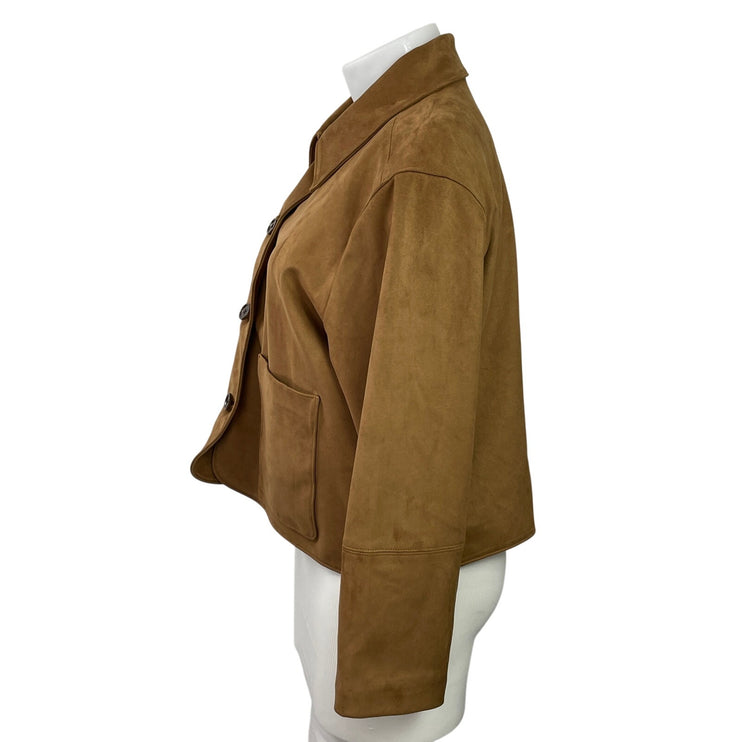 Abercrombie & Fitch Brown Vegan Faux Suede Long Sleeves Crop Coat Jacket Size XL