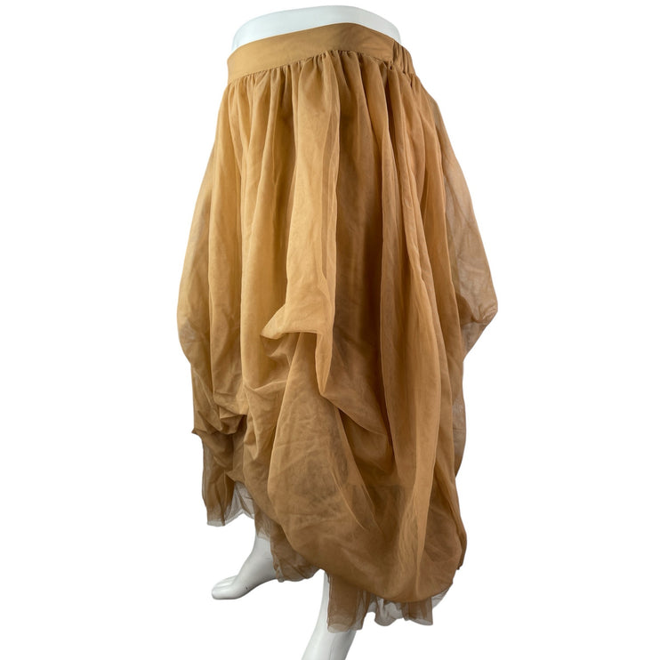 Cider Yellow Beige Voluminous Tulle Mesh Ruffle Pleated A Line Midi Skirt Sz 3XL