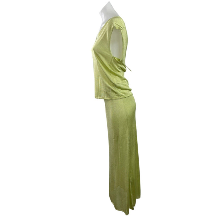 NEW Djerf Avenue Peridot Green V Neck Open Back Blouse Midi Skirt Set Size S