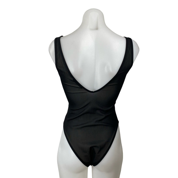 Zara Women's Black Sheer Mesh Tulle Scoop Neck Sleeveless Tank Bodysuit Top Sz S