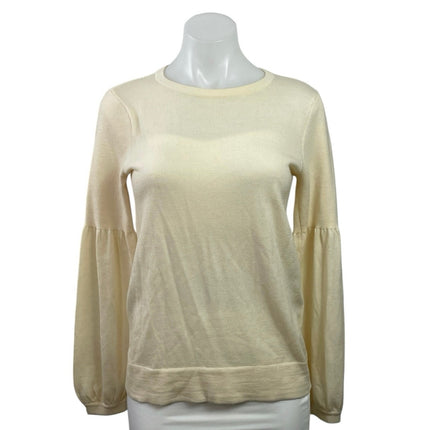 Club Monaco Cream 100% Wool Knit Long Balloon Sleeve Crew Neck Sweater Top Sz S