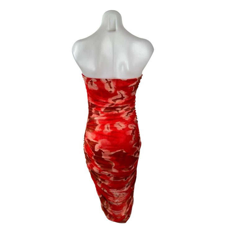 Women's Multicolor Abstract Sleeveless Ruched Midi Tube Bodycon Tank Dress Sz S
