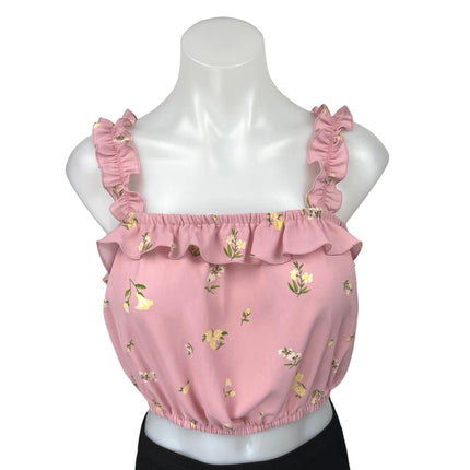 Aritzia Sunday Best Pink Floral Sleeveless Ruffle Cami Camisole Crop Tank Top S