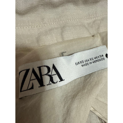 Zara Linen Beige Tan One Button Notch Collar Long Sleeve Blazer Coat Jacket XS
