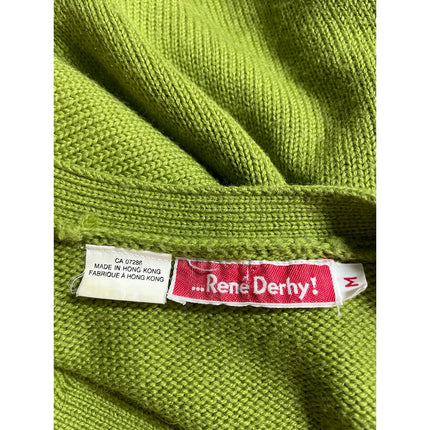 Rene Derhy Green Beaded Pearl Cable Knit Button Up Crop Cardigan Sweater Size M