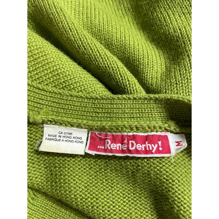 Rene Derhy Green Beaded Pearl Cable Knit Button Up Crop Cardigan Sweater Size M