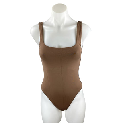 Aritzia Babaton Tan Sleeveless Square Neck Thong Cami Tank Bodysuit Top Size M