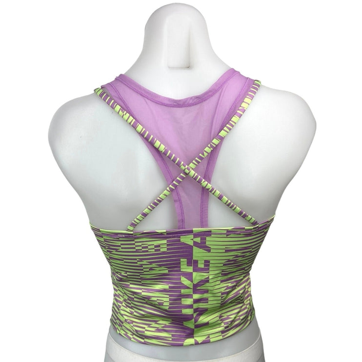 Nike Air Womens Green Purple Dri-Fit Slim Active Mesh Cross Back Crop Tank Top S