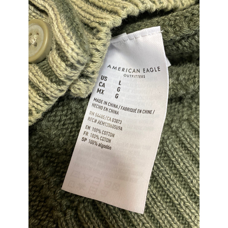 American Eagle Cable Knit Crew Neck Long Sleeve Button Cardigan Sweater Top Sz L