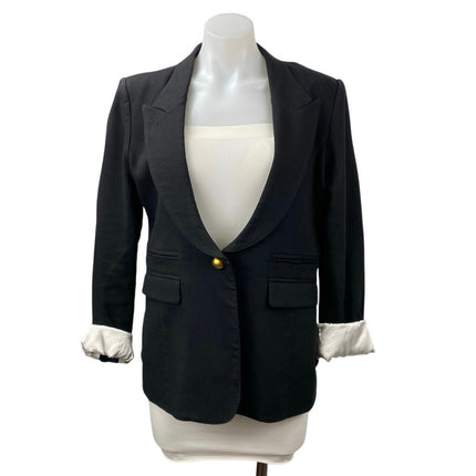 Smythe Women's Black One Button Collared Long Sleeve Blazer Coat Jacket Size 12
