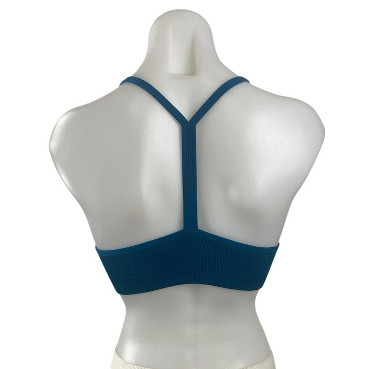 Set Active Blue Ribbed Knit Yoga Workout Athletic Sports Bra Crop Top Size S