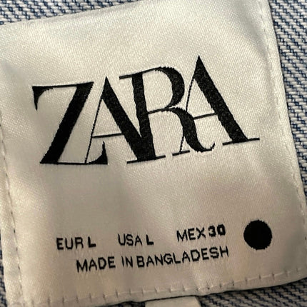 Zara Women's Blue Long Sleeve Tie Waist Button Up Denim Jean Shirt Dress Size L