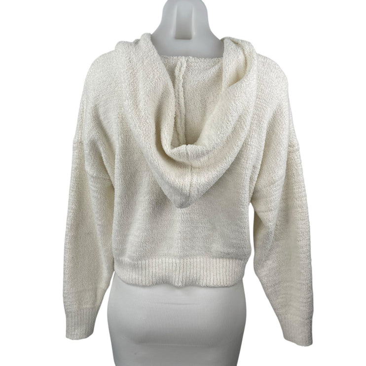 Forever 21 Women's White Ivory Fleece Lace Up Long Sleeve Hoodie Sweater Top S