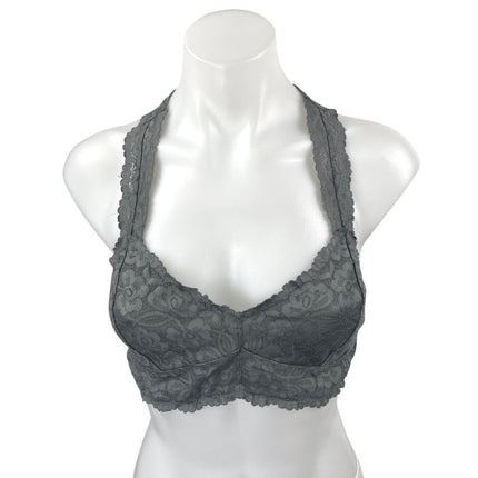 Free People Galloon Lace Gray Floral Sleeveless Racerback Bralette Top Size M