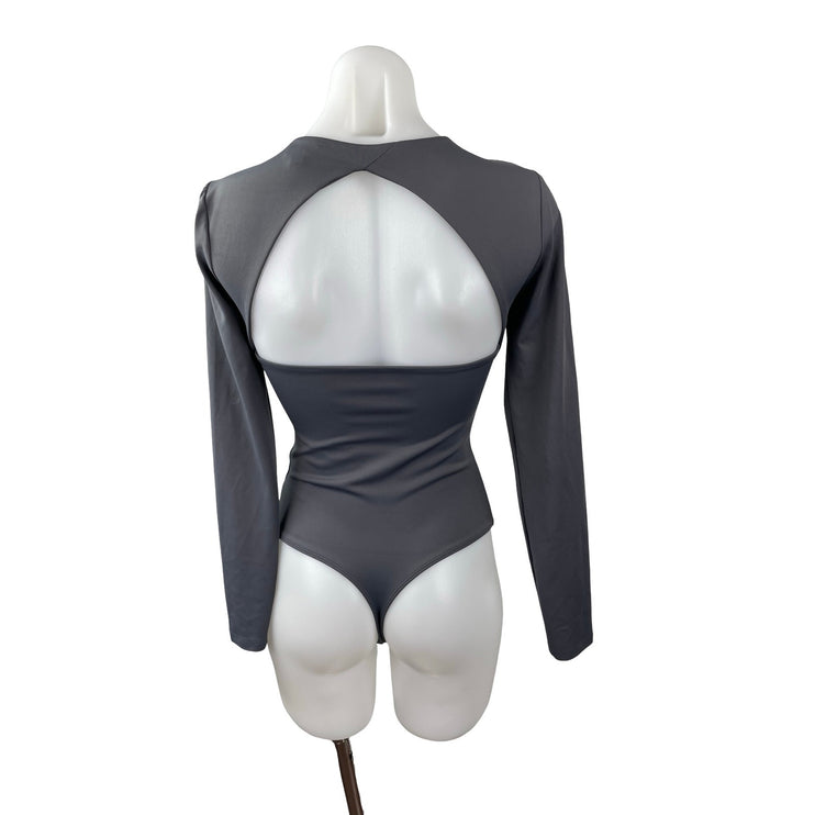 Express Body Contour Gray Long Sleeve Backless T Shirt Bodysuit Top Size XS
