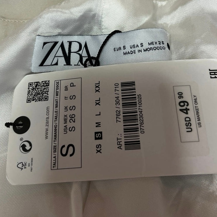 NEW Zara White Cream Sleeveless Button V-Neck Casual Formal Crop Vest Top Size S