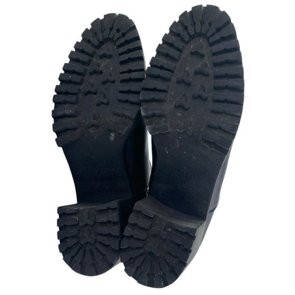 Zara Women's Black Leather Almond Toe Chunky Block Heels Chelsea Ankle Boots 7