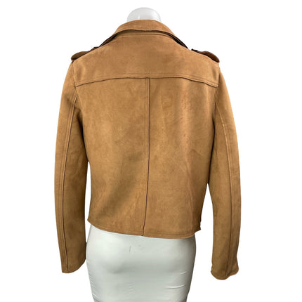 Tahari Women's Cognac Brown Faux Leather Vegan Cropped Moto Coat Jacket Size M