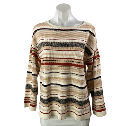 Liverpool Cream Long Sleeves Striped Textured Knit Pullover Sweater Top Size S