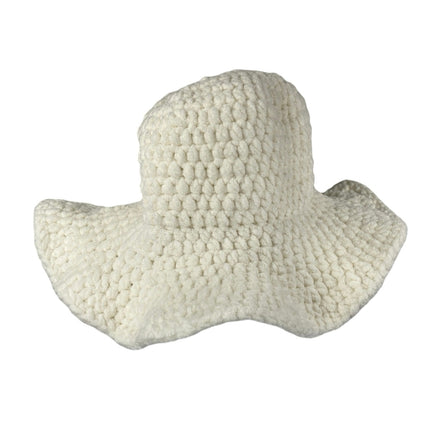 Women's White Knit Crochet Fluffy Handmade Minimalist Bucket Hat One Size