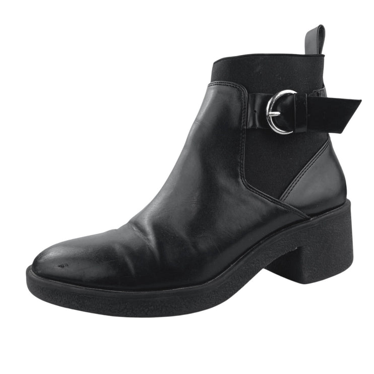 Zara Women's Black Leather Almond Toe Buckle Strap Ankle Boots Booties Size 8