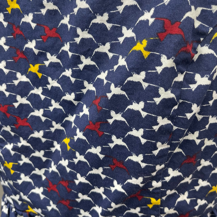 Liza Luxe Navy Bird Print Sleeveless Racerback Mini Cami CamisoleA-Line Dress M