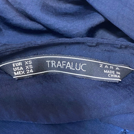 Zara Women's Blue Long Sleeve Plunge V-Neck Pocket Shirt Blouse Top Size XS