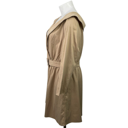 PrettyLittleThing Tan Camel Bardot Belt V Neck Long Sleeve Mini Shift Dress 16