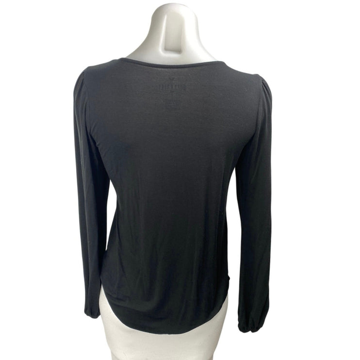 American Eagle Outfitters Black Floral Embroidered Long Sleeve Shirt Top Size S