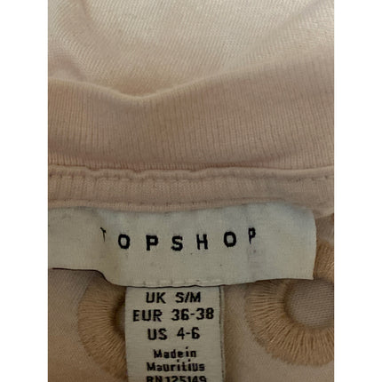 Topshop Pink Floral Embroidered Eyelet Boho Loose Boxy T Shirt Tee Top Size 4/6