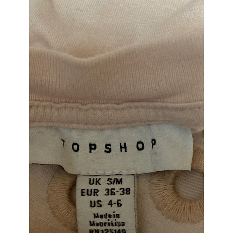 Topshop Pink Floral Embroidered Eyelet Boho Loose Boxy T Shirt Tee Top Size 4/6